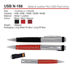 USB N-166 Metal & Leather Pen USB Flash Drive