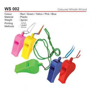 WS 002 Coloured Whistle W/cord